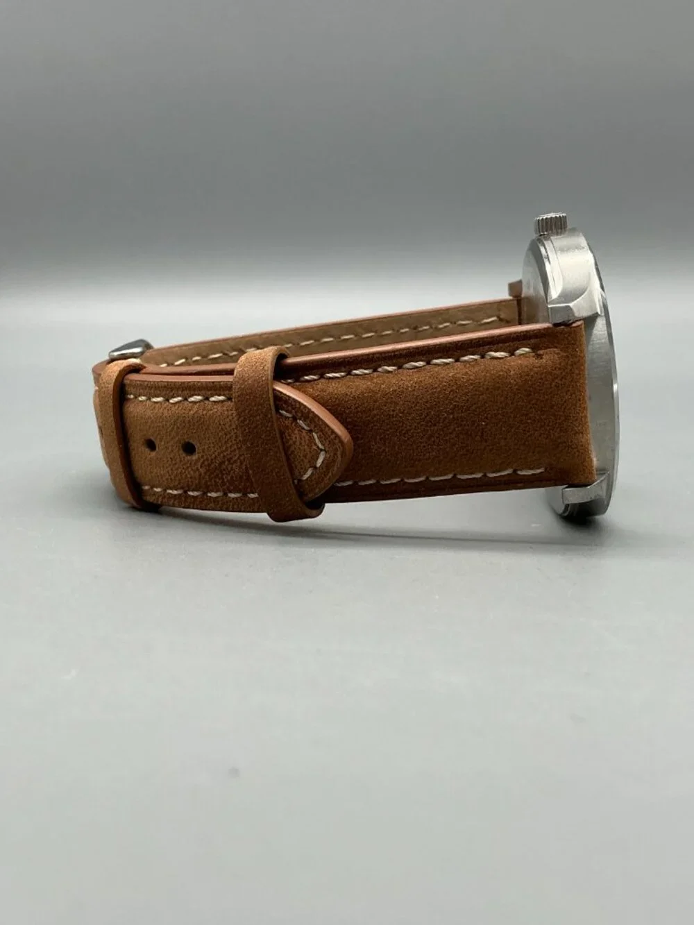 MVMT 40 Series Mens Watch 40mm Silver Tone Brown Leather Band New Battery